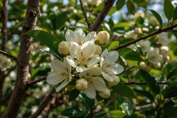 Guava blossoms about to develop into fruit