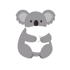 Fototapeta premium Hugging Pillow Gray Koala Comforts Itself on a White Background