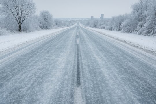 Traversing the icy road surface where winter weather has brought traffic to a standstill