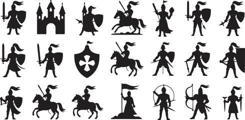 Medieval Knights and Castle Silhouettes Collection warrior soldier