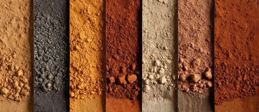 Colorful natural pigments arranged in neat lines