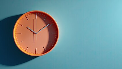 Orange clock on a teal wall