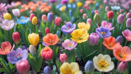 Bright and colorful spring blossoms captured in a garden setting