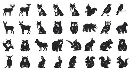 Obraz premium Charming collection of diverse woodland animal silhouettes for creative projects
