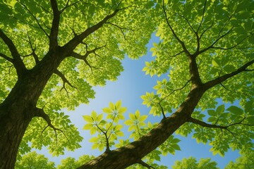 Look up at the branches from a ground-level perspective