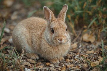 Fototapeta premium Colorful, softly blurred rabbit in a lively natural setting