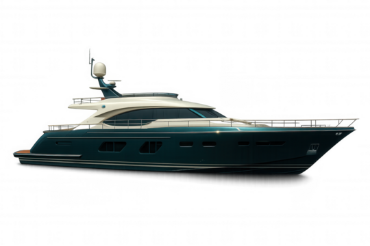 Modern motor yacht isolated on transparent background, showcasing luxury, wealth, and travel aspirations