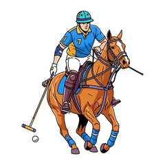 Polo Player: A polo player swiftly maneuvers their horse in a thrilling match, expertly wielding their mallet towards the ball. Captured with dynamic energy.