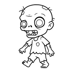 Cute Cartoon Zombie Line Art. Coloring page for kids