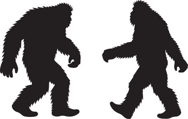 Fototapeta premium Bigfoot walking silhouette vector set
