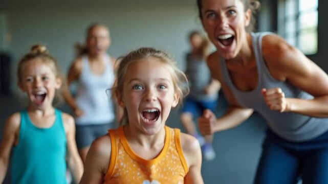 Excited family in the gym