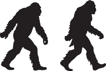 Fototapeta premium Bigfoot walking silhouette vector set