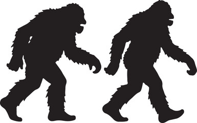 Fototapeta premium Bigfoot walking silhouette vector set