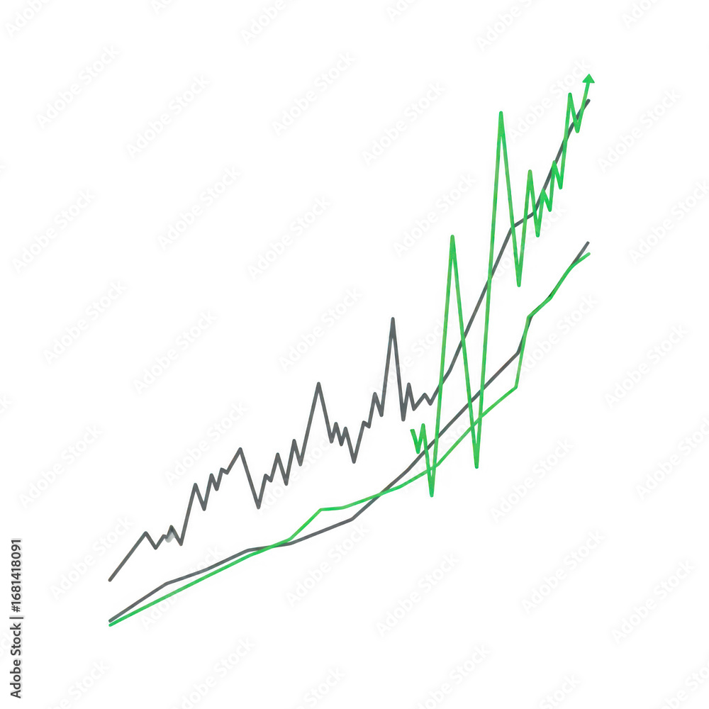 Poster complex line graphs showing fluctuating upward trends on black background data chart isolated on a t