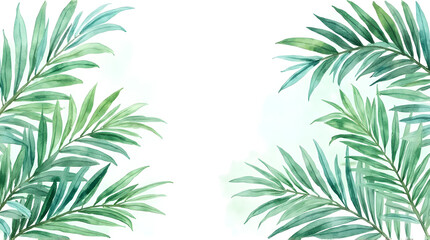 Palm Leaf Frame Watercolor Illustration Isolated on White