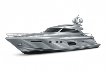 Luxury motor yacht isolated on transparent background, offering flexibility in design projects