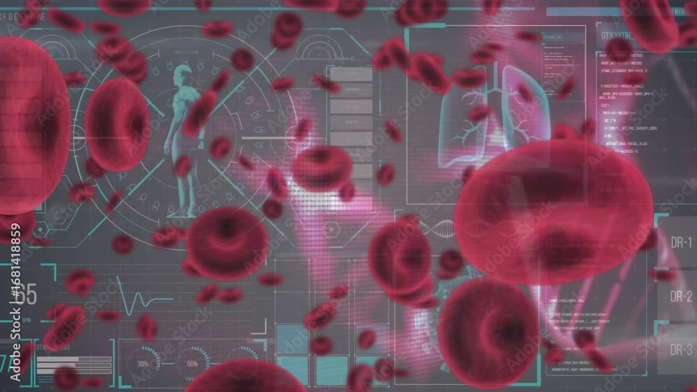 Poster animation of red blood cells and data processing