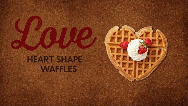 Love-themed card with waffle hearts and affectionate words on rustic wood
