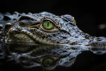 Intense Crocodile Eye Macro Reflection in Dark Water Wildlife Close-up