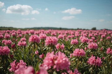Obraz premium Vertical photo of blooming pink flowers in a meadow during the day