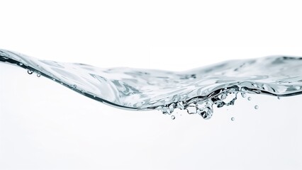 Underwater scene with bubbles and splashes against a white backdrop