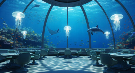 3D Underwater Cafe with Coral Reef View