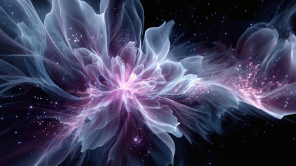 Obraz premium Abstract flower design with glowing, translucent petals and star lights.