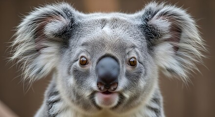 Naklejka premium Close up portrait of a cute koala bear, australian wildlife animal face looking at camera