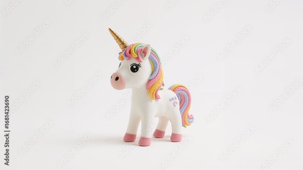 Poster unicorn crafted from clay set on a clean white background with clipping path applied