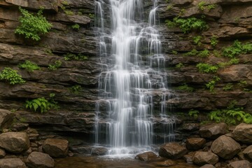 Obraz premium Majestic Waterfall Surging Down Rugged Rocks