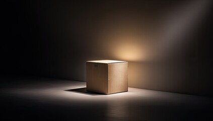 Wooden cube illuminated by spotlight