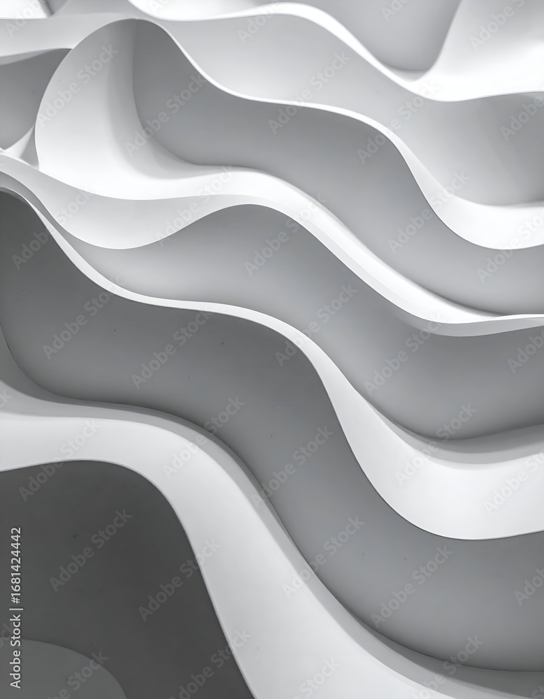 Aufkleber abstract white wavy architectural background with dynamic curves and elegant shadows, perfect for mo