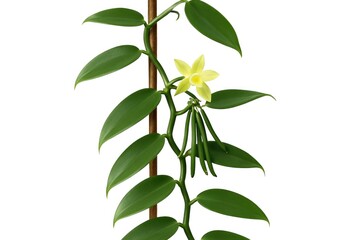 Fototapeta premium Isolated vanilla vine growth spreading from a support structure against a white background