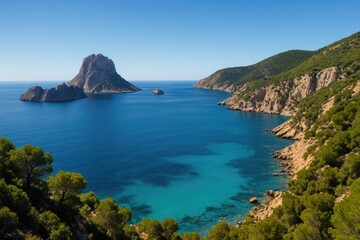 Naklejka premium Coastal vista showcasing an island's shoreline