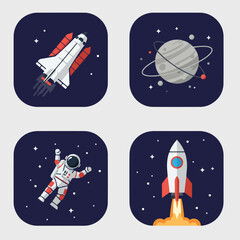 Naklejka premium Rockets fly and explore outer space icons illustrations vector
