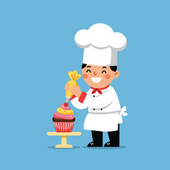 Chef Decorating a Cupcake in Kitchen