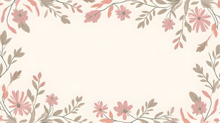 Floral Frame with Pink Daisy Flowers and Leaves Illustration