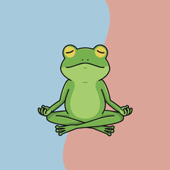 Fototapeta premium Frog Meditating Calmly in Lotus Pose on Colorful Background Illustration