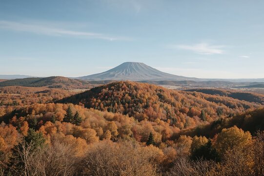 Scenic hillside panorama with fall foliage colors