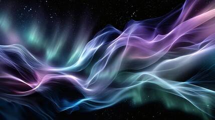Fototapeta premium Abstract cosmic waves against a starry background with colorful aurora.