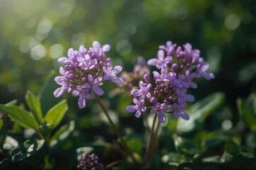Obraz premium Tiny violet blossoms appearing to gaze at me in a natural setting