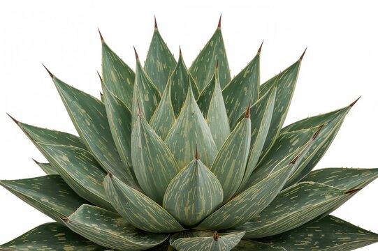 Isolated Variegated Agave desmettiana Variegata Plant with Smooth Leaves on White Background