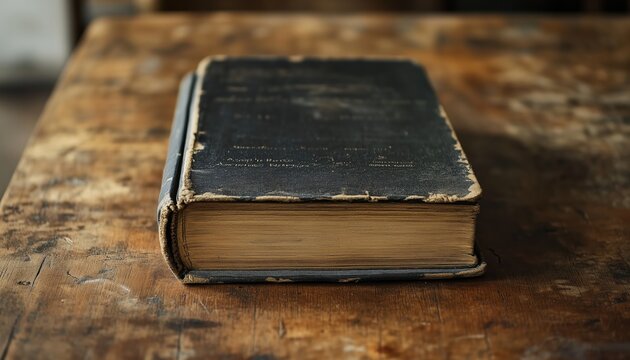 A Vintage Encyclopedia From The Bibliotics Era Resting On A Weathered Wooden Table