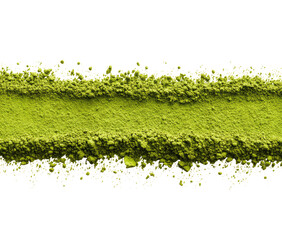 Bright, vibrant, light green powdered substance forming a horizontal line against a black background.  Close-up texture