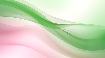 A light green to soft pink gradient with delicate flowing waves of color, realistic lighting effects adding depth and dimension, creating a fluid, airy atmosphere, full-frame,