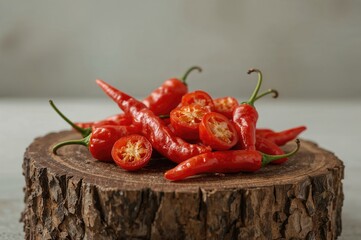 Chopping spicy bhut jolokia peppers on a wooden cutting board