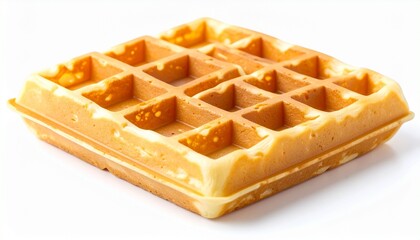 Golden waffle with square texture crispy surface fluffy inside appetizing breakfast pastry and sweet food detail isolated on white background
