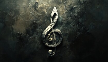 Unique Music Note Design: Brushed Clef In A Grunge Style - This Design Features A Grungy Aesthetic With A Brushed Finish, Perfect For Music Lovers.