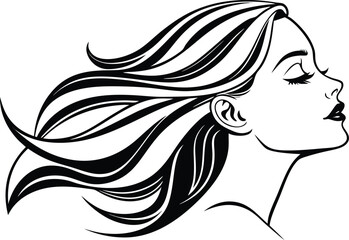 Serene Beauty Line Art Depiction of a Woman with Flowing Hair a Stylish and Elegant Minimalist Design