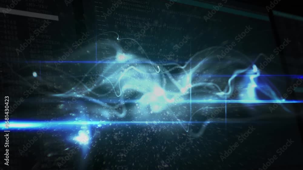 Wall mural animation of waves and lights on black background